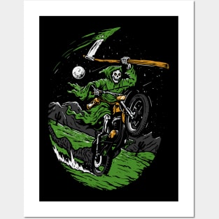 Grime Reaper Skeleton on a Motorcycle Posters and Art